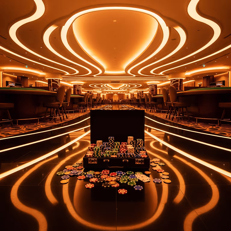 Rainbet Casino displaying poker chips stacked on a glowing green surface.